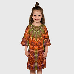 Платье клеш для девочки Оранжево-оливковый калейдоскоп, цвет: 3D-принт — фото 2