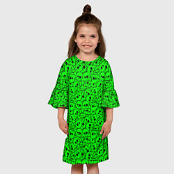 Платье клеш для девочки Черепа на кислотно-зеленом фоне, цвет: 3D-принт — фото 2