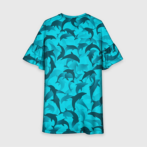Детское платье Синий камуфляж с дельфинами / 3D-принт – фото 2