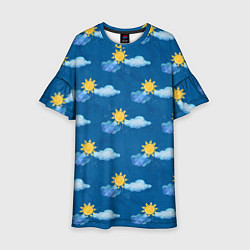Платье клеш для девочки Облака и солнце, цвет: 3D-принт