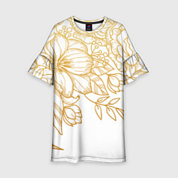 Платье клеш для девочки Золотые цветы на белом, цвет: 3D-принт