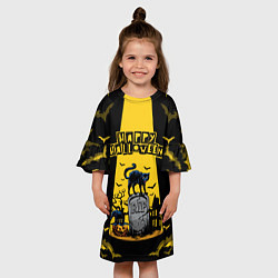 Платье клеш для девочки Кот на кладбище, цвет: 3D-принт — фото 2