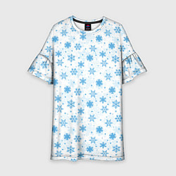 Платье клеш для девочки Снежинки снежные узоры, цвет: 3D-принт