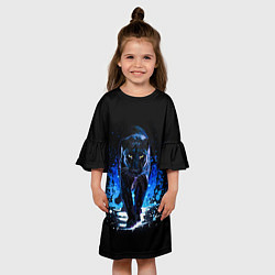 Платье клеш для девочки Черная пантера пятна краски, цвет: 3D-принт — фото 2