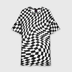 Платье клеш для девочки Черно-белая клетка Black and white squares, цвет: 3D-принт