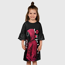 Платье клеш для девочки ИГРА В КАЛЬМАРА, СТРАЖ КРУГ БИНАРНЫЙ КОД, цвет: 3D-принт — фото 2