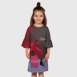 Платье клеш для девочки КВАДРАТ НА ОТДЫХЕ ИГРА В КАЛЬМАРА, цвет: 3D-принт — фото 2