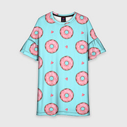 Платье клеш для девочки Розовые пончики, цвет: 3D-принт