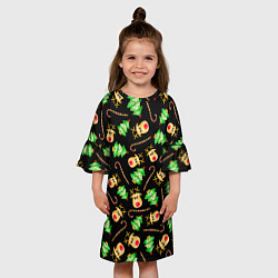 Платье клеш для девочки Олени, елки и карамель, цвет: 3D-принт — фото 2