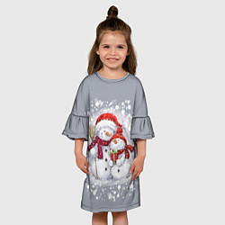 Платье клеш для девочки Два снеговика, цвет: 3D-принт — фото 2