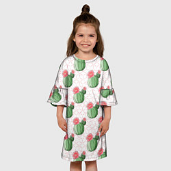 Платье клеш для девочки Паттерн из кактусов, цвет: 3D-принт — фото 2