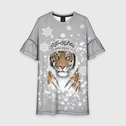 Платье клеш для девочки Снежный тигр, цвет: 3D-принт