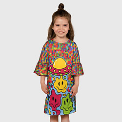 Платье клеш для девочки Смайлы НЛО Психоделика, цвет: 3D-принт — фото 2