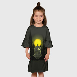 Платье клеш для девочки Шокированный пришелец в лесу, цвет: 3D-принт — фото 2