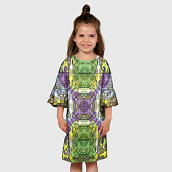 Платье клеш для девочки Коллекция Фрактальная мозаика Фиолетово-зеленый, цвет: 3D-принт — фото 2