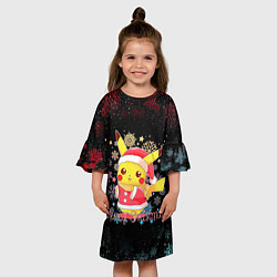 Платье клеш для девочки MERRY CHRISTMAS ПИКАЧУ 2022 ПОКЕМОНЫ, цвет: 3D-принт — фото 2
