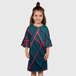 Платье клеш для девочки Серо-красные нити, цвет: 3D-принт — фото 2