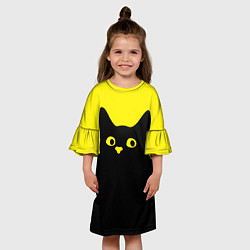Платье клеш для девочки Котик голова кота, цвет: 3D-принт — фото 2