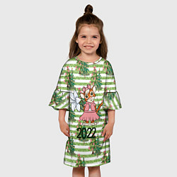 Платье клеш для девочки Милая тигрица с цветком, цвет: 3D-принт — фото 2