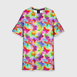 Платье клеш для девочки Разноцветные Бабочки Color, цвет: 3D-принт