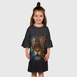 Платье клеш для девочки Тигр с голубыми глазами, цвет: 3D-принт — фото 2