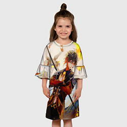 Платье клеш для девочки Zhong li с копьем genshin impact, цвет: 3D-принт — фото 2