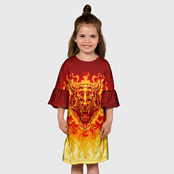 Платье клеш для девочки Огненный тигр в пламени, цвет: 3D-принт — фото 2