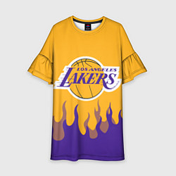 Платье клеш для девочки LA LAKERS NBA FIRE ЛЕЙКЕРС ОГОНЬ, цвет: 3D-принт