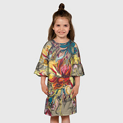 Платье клеш для девочки Очень красивые цветы, цвет: 3D-принт — фото 2