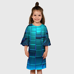 Платье клеш для девочки 3D квадраты неоновые, цвет: 3D-принт — фото 2
