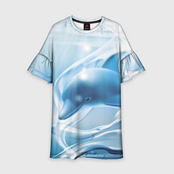Платье клеш для девочки Дельфин в лазурном океане, цвет: 3D-принт