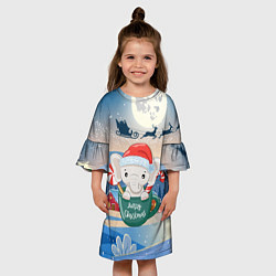Платье клеш для девочки Маленький слоненок в кружке, цвет: 3D-принт — фото 2