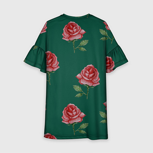 Детское платье Ярко красные розы на темно-зеленом фоне / 3D-принт – фото 2