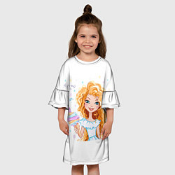 Платье клеш для девочки Принцесса и мороженое, цвет: 3D-принт — фото 2