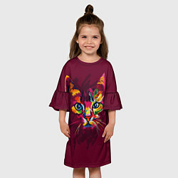 Платье клеш для девочки Кошечка в ярких красках, цвет: 3D-принт — фото 2