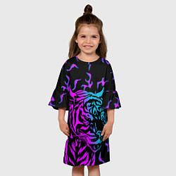 Платье клеш для девочки Неоновый ТИГР Год тигра, цвет: 3D-принт — фото 2