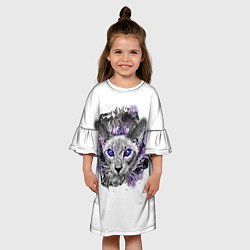 Платье клеш для девочки Глазастый кот из космоса, цвет: 3D-принт — фото 2