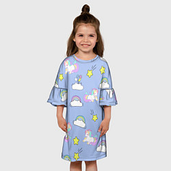 Платье клеш для девочки Единоржки и облака, цвет: 3D-принт — фото 2