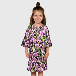 Платье клеш для девочки Лилии цветут, цвет: 3D-принт — фото 2