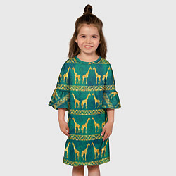 Платье клеш для девочки Золотые жирафы паттерн, цвет: 3D-принт — фото 2