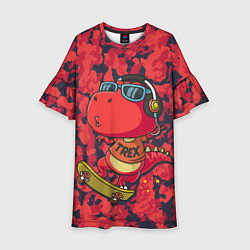 Детское платье Веселый динозавр на скейте