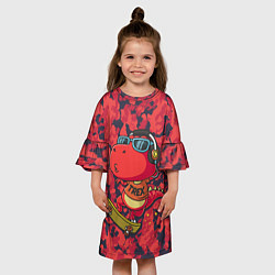 Платье клеш для девочки Веселый динозавр на скейте, цвет: 3D-принт — фото 2