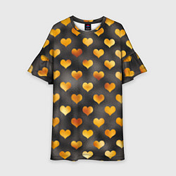 Платье клеш для девочки Сердечки Gold and Black, цвет: 3D-принт