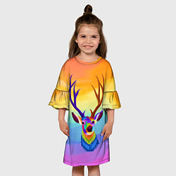 Платье клеш для девочки Олень Красочный, цвет: 3D-принт — фото 2