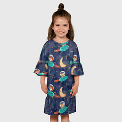 Платье клеш для девочки Звери в космосе детский паттерн, цвет: 3D-принт — фото 2