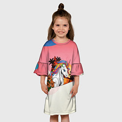 Платье клеш для девочки Летний единорог, цвет: 3D-принт — фото 2