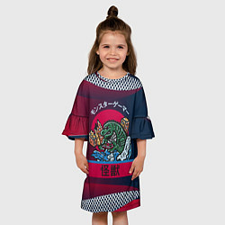 Платье клеш для девочки Японская Годзилла, цвет: 3D-принт — фото 2