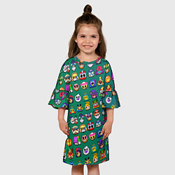 Платье клеш для девочки Значки на скины Бравл Старс Brawl Зеленый градиент, цвет: 3D-принт — фото 2