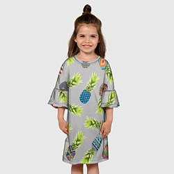 Платье клеш для девочки Узорные ананасы, цвет: 3D-принт — фото 2