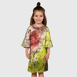 Платье клеш для девочки Абстракция Гранж Желтый и бордовый, цвет: 3D-принт — фото 2